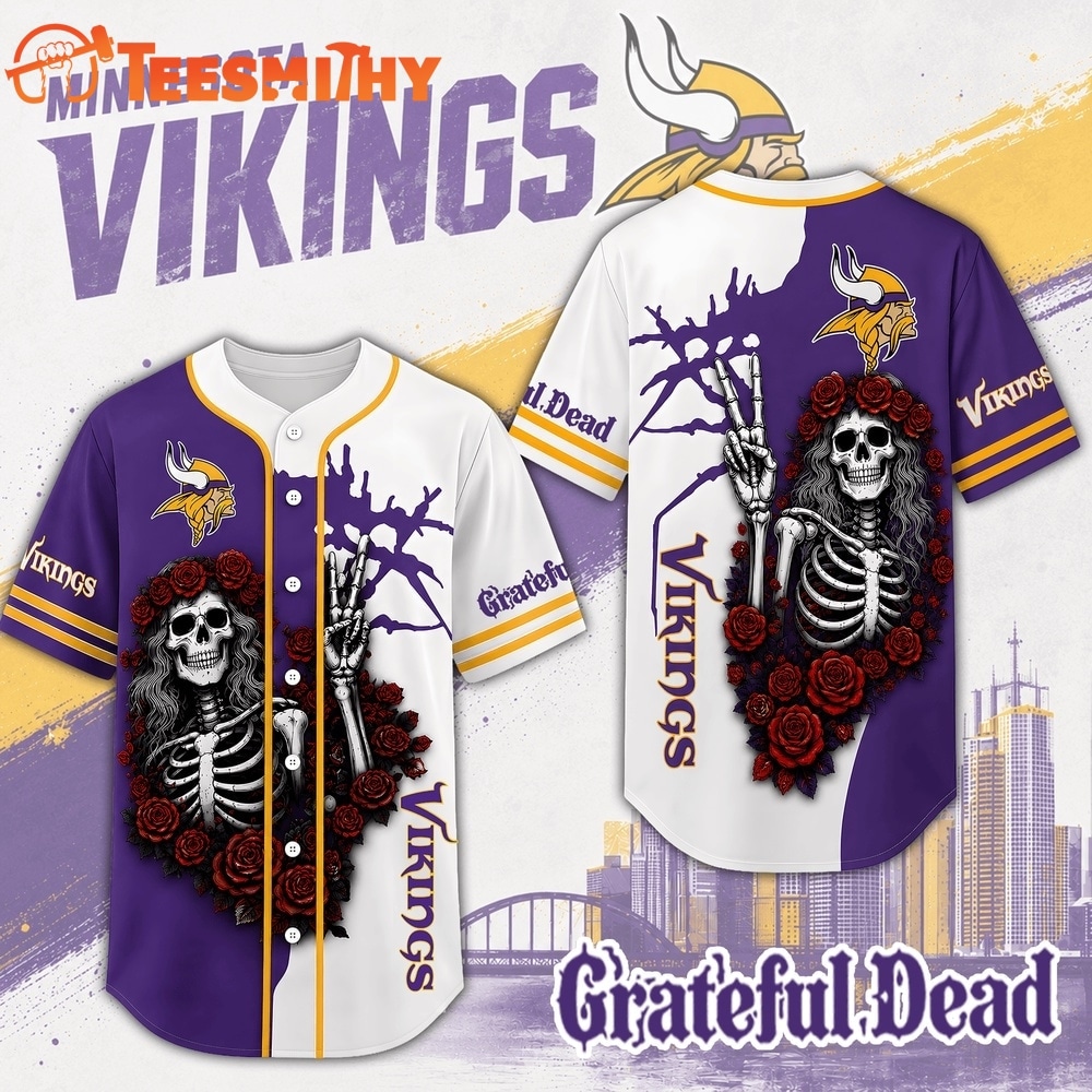 Minnesota Vikings NFL Game Day Grateful Dead Baseball Jersey Shirt