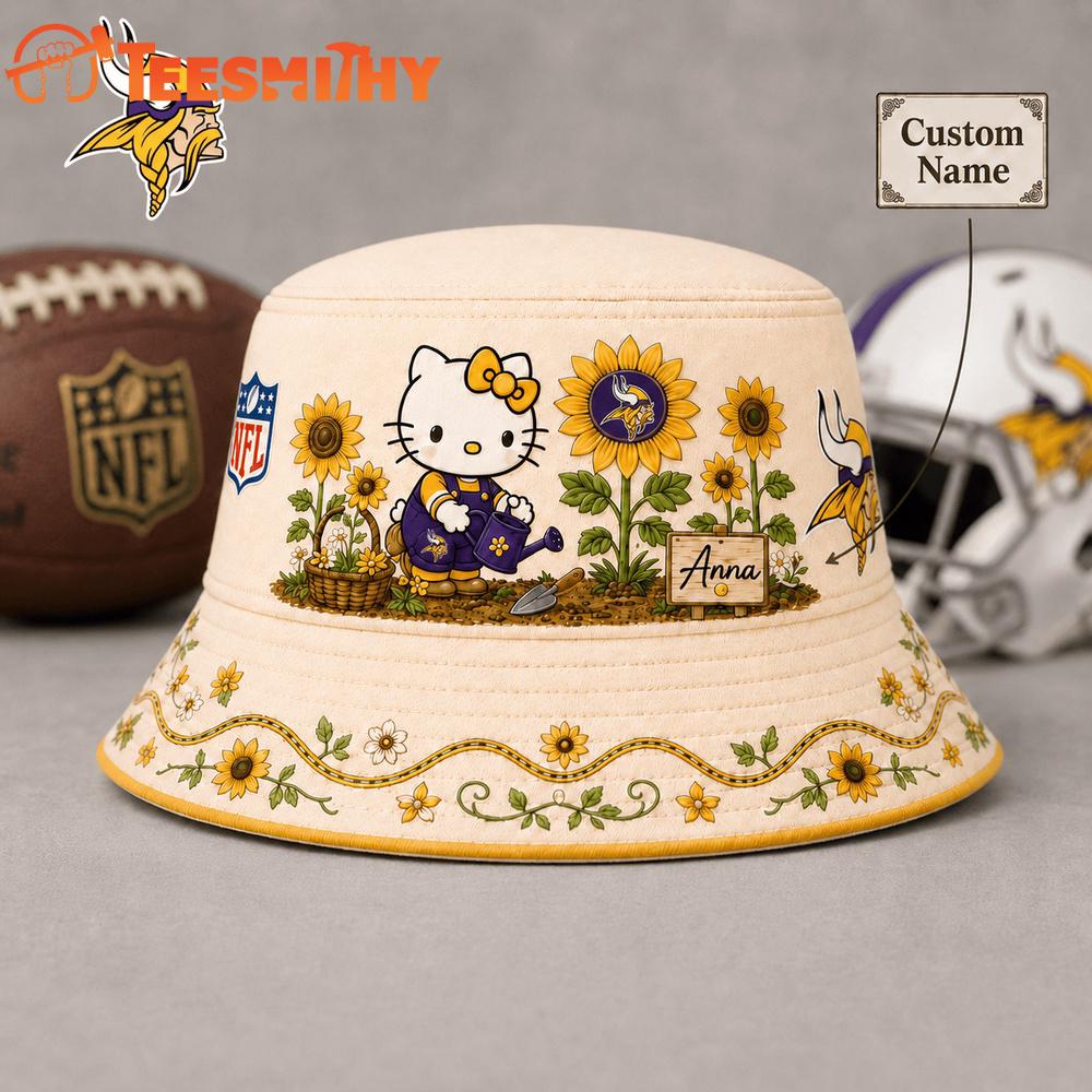 Minnesota Vikings NFL Hello Kitty Sunflower Garden Bucket Hat
