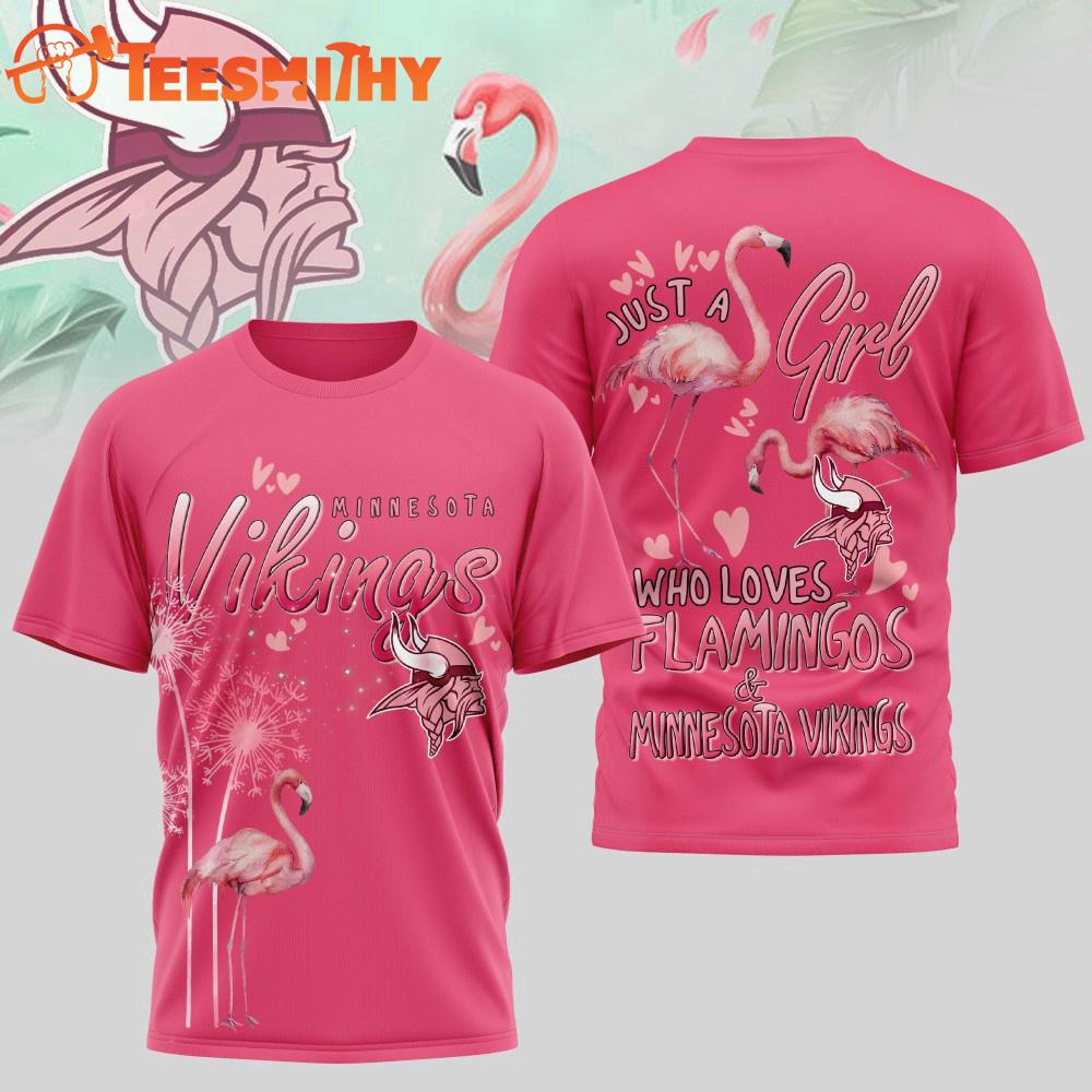 Minnesota Vikings NFL Just a Girl Who Loves Flamingo 3D Shirt