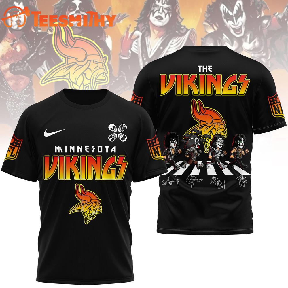 Minnesota Vikings NFL Kiss Band Rock and Roll All Nite 3D Shirt