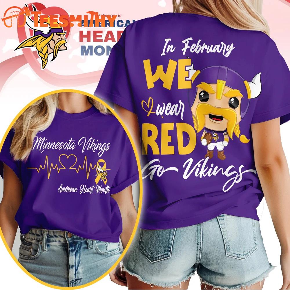 Minnesota Vikings NFL Mascot American Heart Month Unisex 3D Shirt