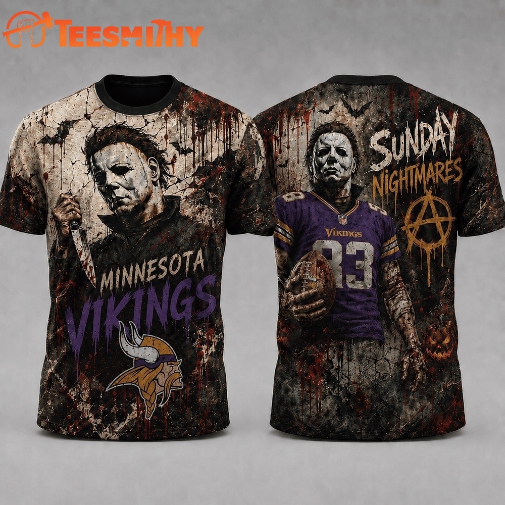 Minnesota Vikings NFL Michael Myers Sunday Nightmares Horror Halloween 3D T Shirt