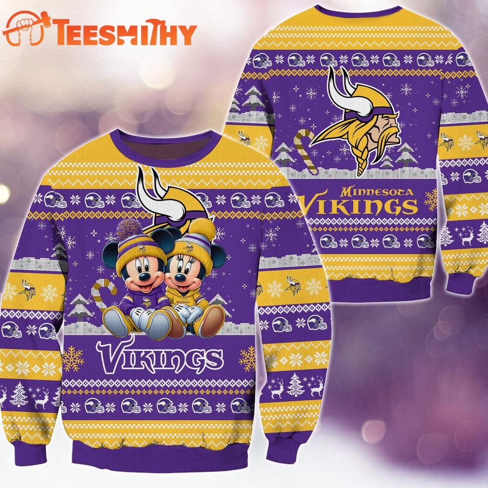 Minnesota Vikings NFL Mickey Minnie Ugly Christmas Sweater