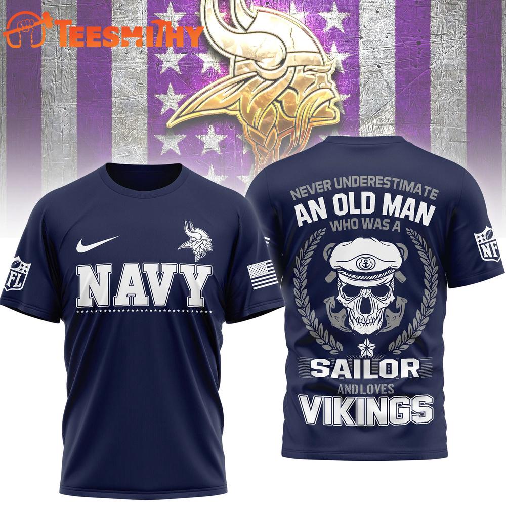 Minnesota Vikings NFL Navy Veteran All Over Print Shirt