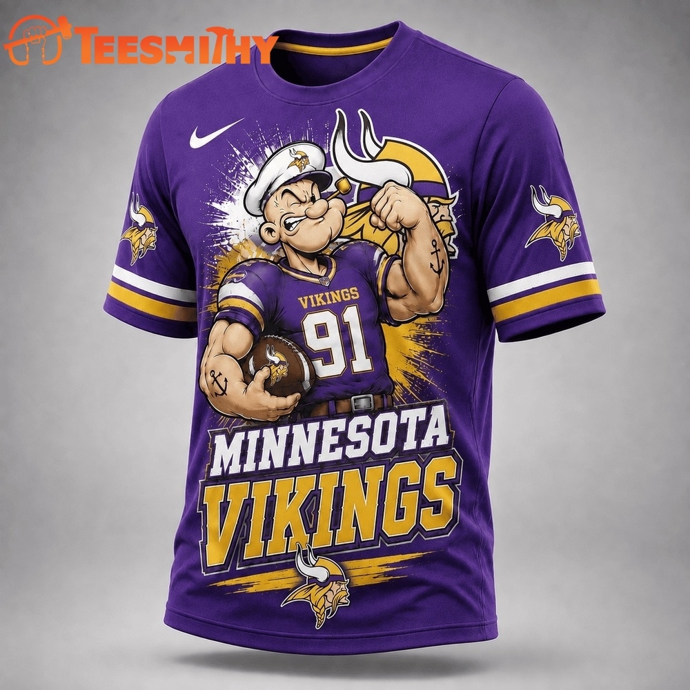 Minnesota Vikings NFL Popeye Bold Cartoon Athletes 3D T Shirt
