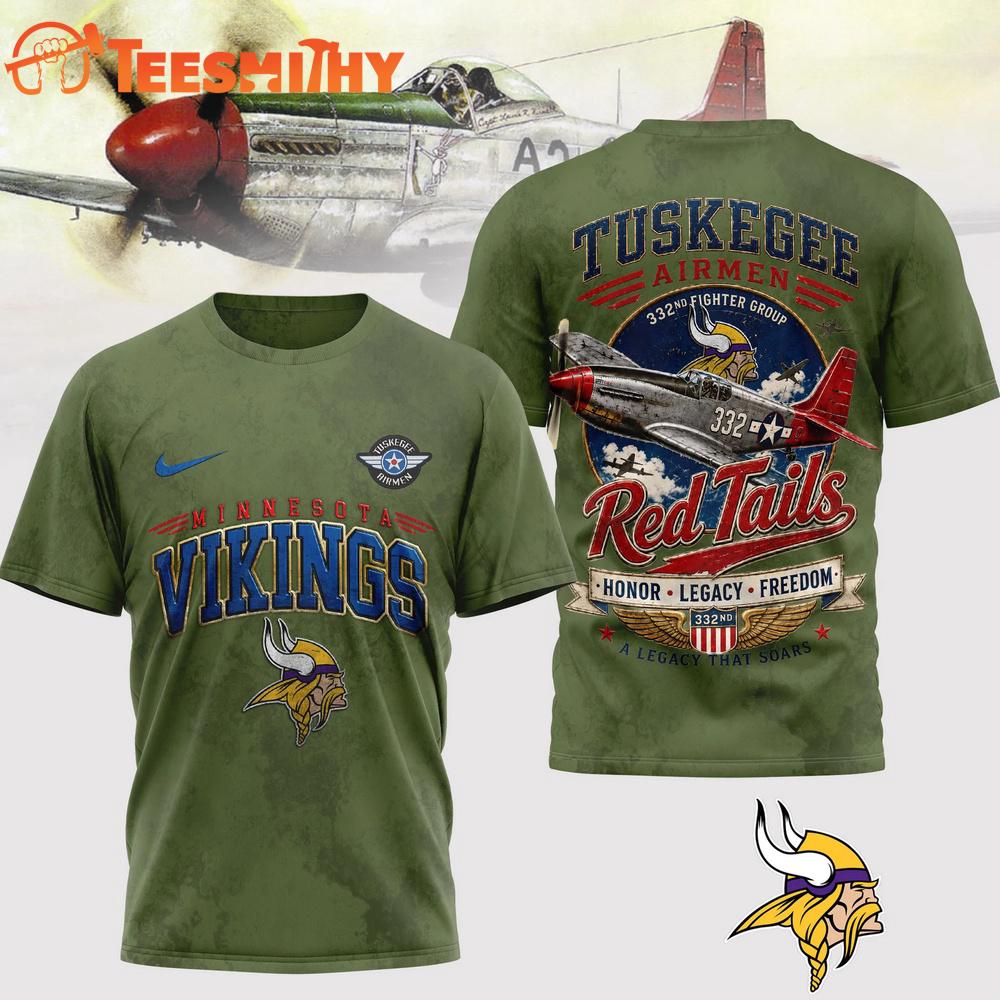 Minnesota Vikings NFL Red Tails Legacy Game Day 3D T-Shirt