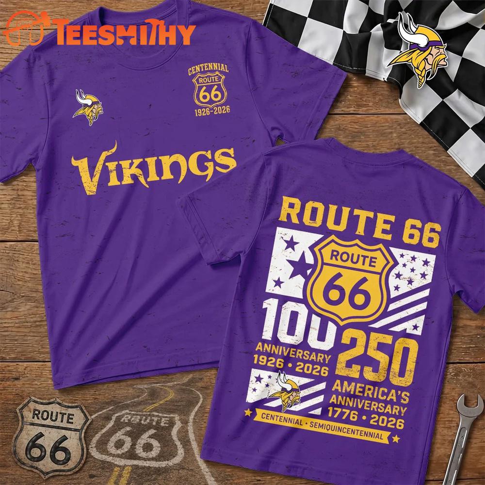 Minnesota Vikings NFL Route 66 Centennial Limited 3D T Shirt