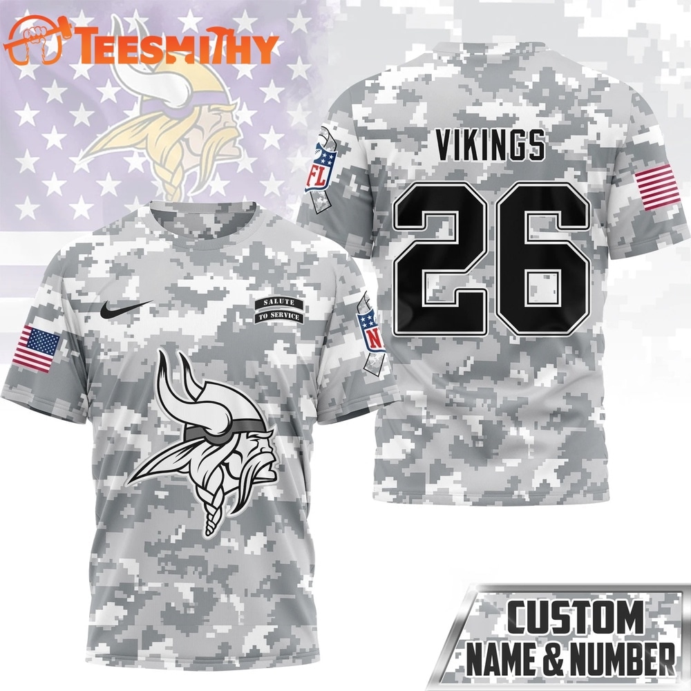 Minnesota Vikings NFL Salute to Service Custom Name & Number Camo 3D Shirt
