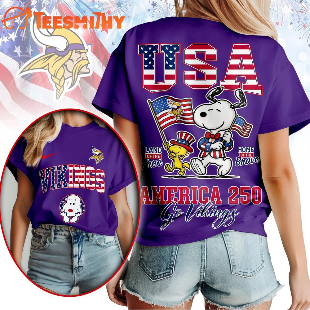 Minnesota Vikings NFL Snoopy America 250 Years Anniversary 3D T Shirt