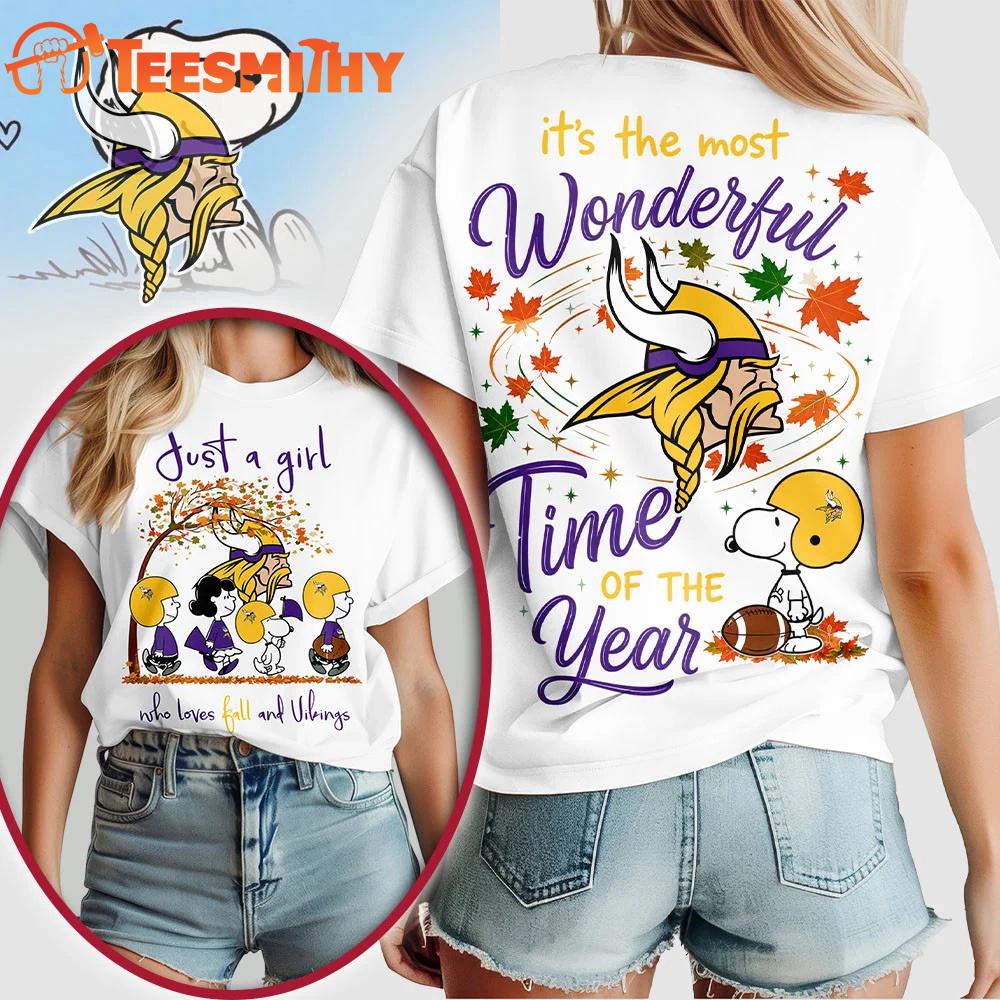 Minnesota Vikings NFL Snoopy Fall Wonderful Time of the Year 3D Shirt