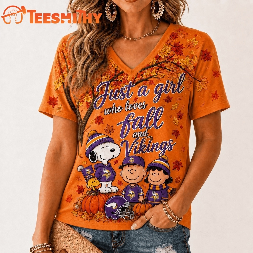 Minnesota Vikings NFL Snoopy Peanuts Fall Season V Neck T Shirt