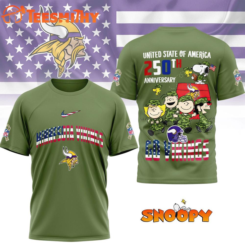 Minnesota Vikings NFL Snoopy Peanuts Freedom 250th of America 3D T Shirt