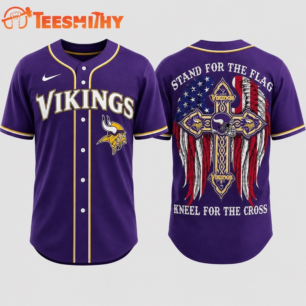 Minnesota Vikings NFL Stand For The Flag Kneel For The Cross Baseball Jersey Shirt