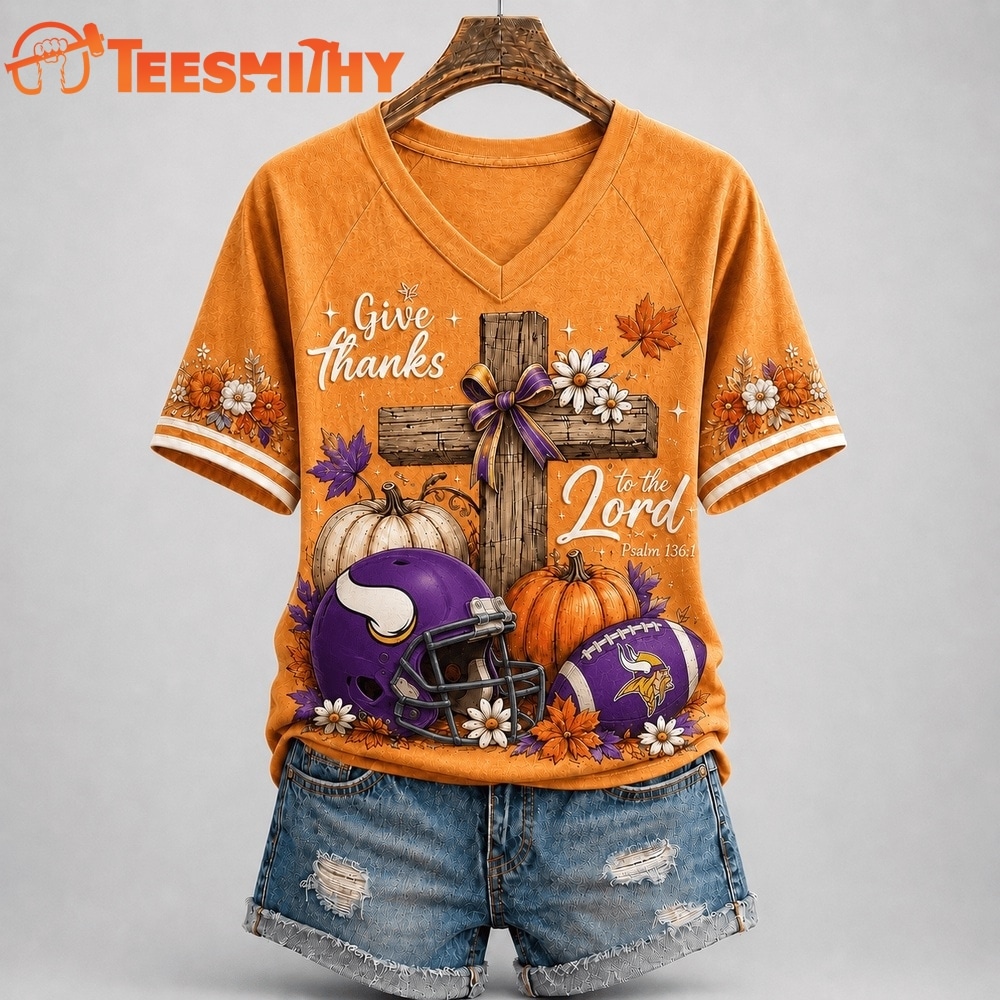 Minnesota Vikings NFL Thanksgiving Faith And Football V Neck T Shirt