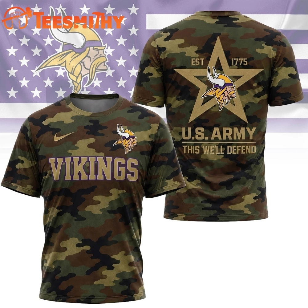 Minnesota Vikings NFL Veterans US Army Camo New Design 3D Shirt
