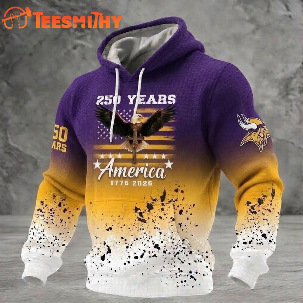 Minnesota Vikings US 250th Anniversary Waffle Texture Strike Hoodie Shirt