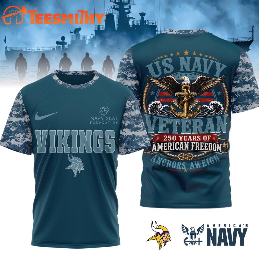 Minnesota Vikings US Navy Veteran 250 Years American Freedom 3D Shirt
