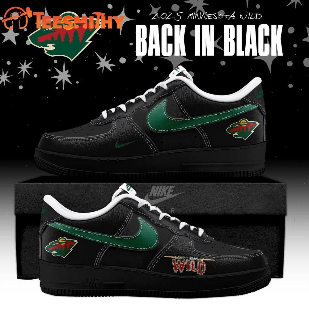 Minnesota Wild Back In Black 2025 Special Edition Air Force 1 Shoes Sneaker