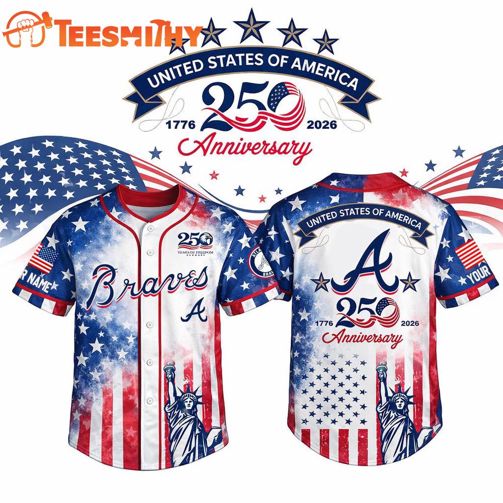 MLB Atlanta Braves USA 250th Anniversary Personalized Baseball Jersey