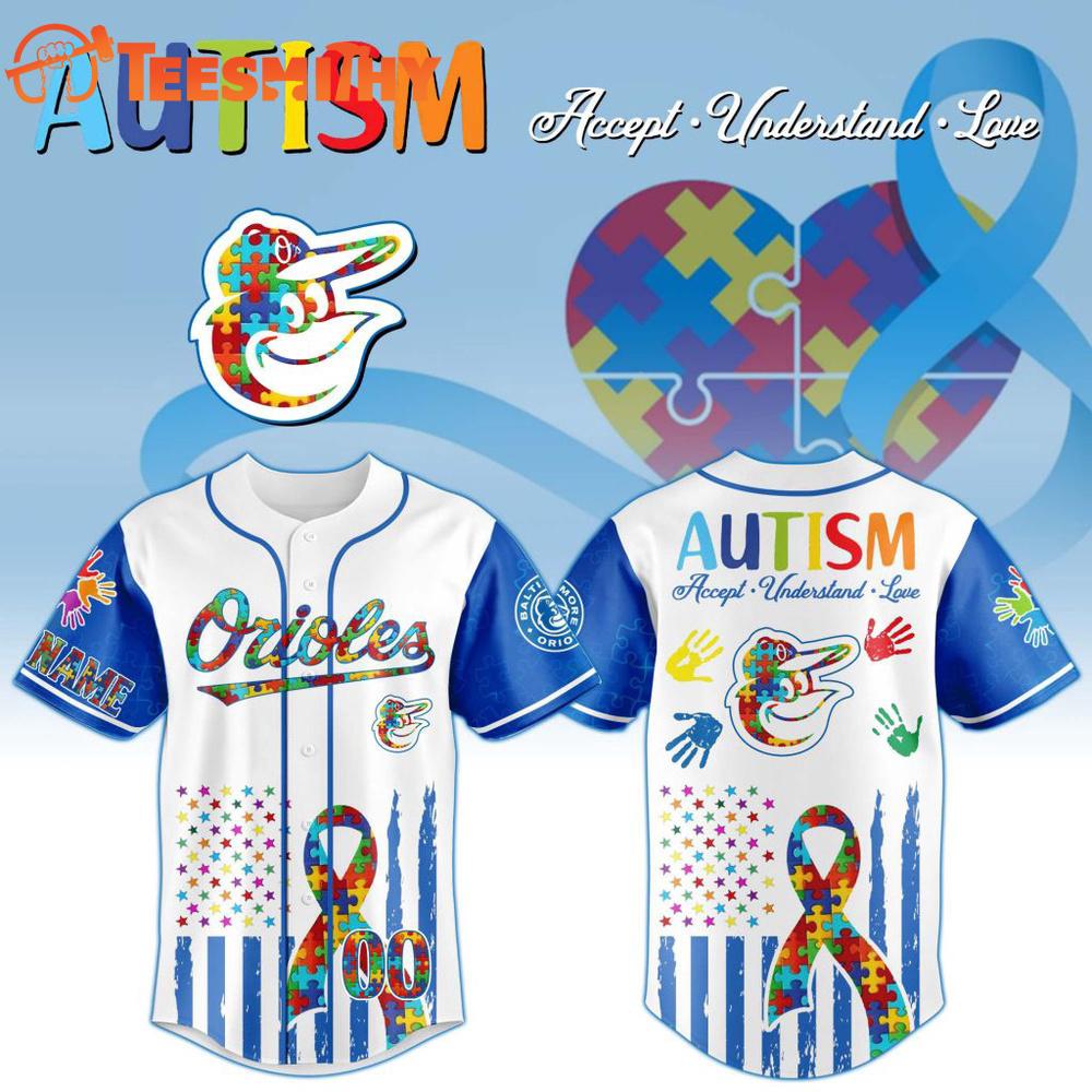 MLB Baltimore Orioles Autism Awareness Design Personalized Baseball Jersey