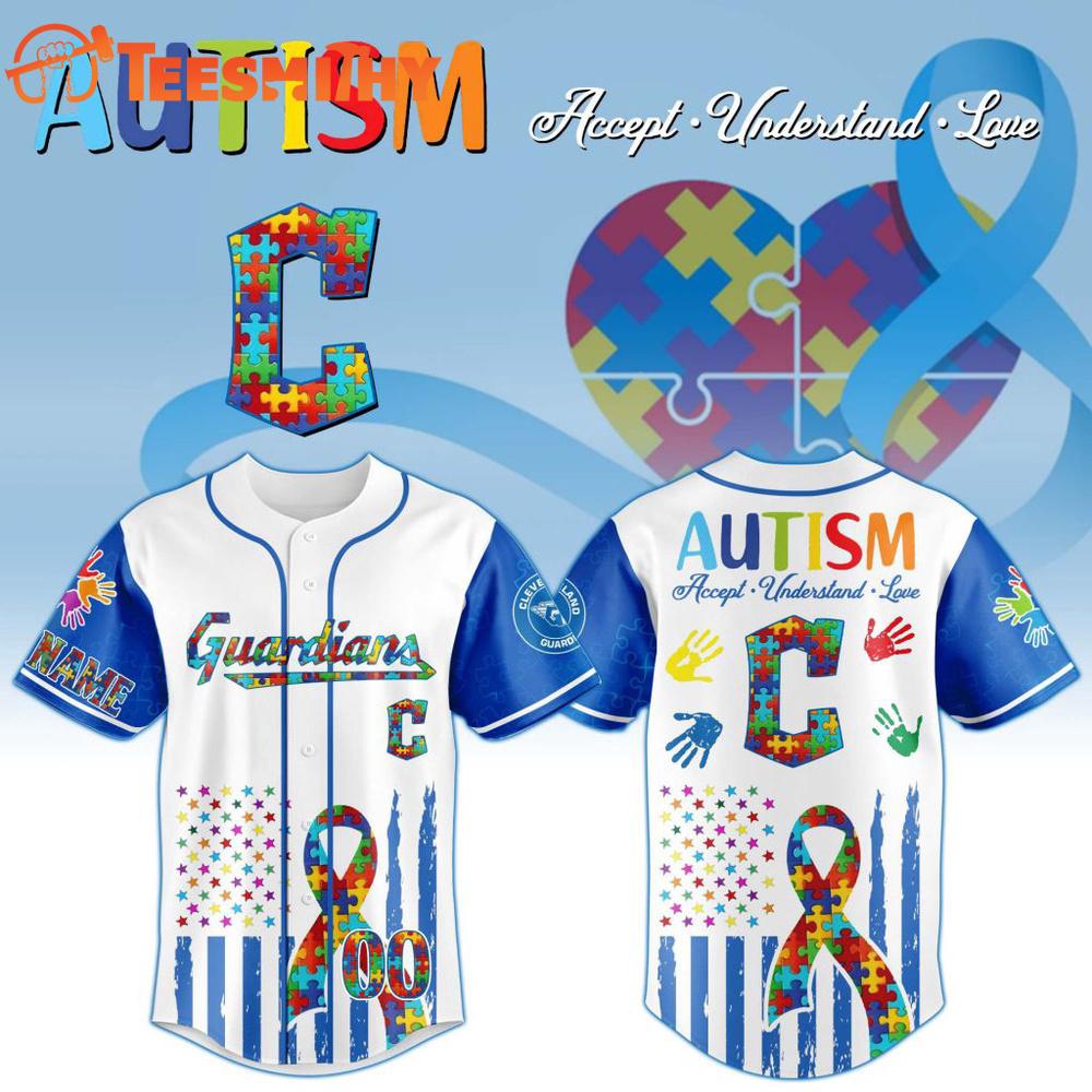 MLB Cleveland Guardians Autism Awareness Design Personalized Baseball Jersey