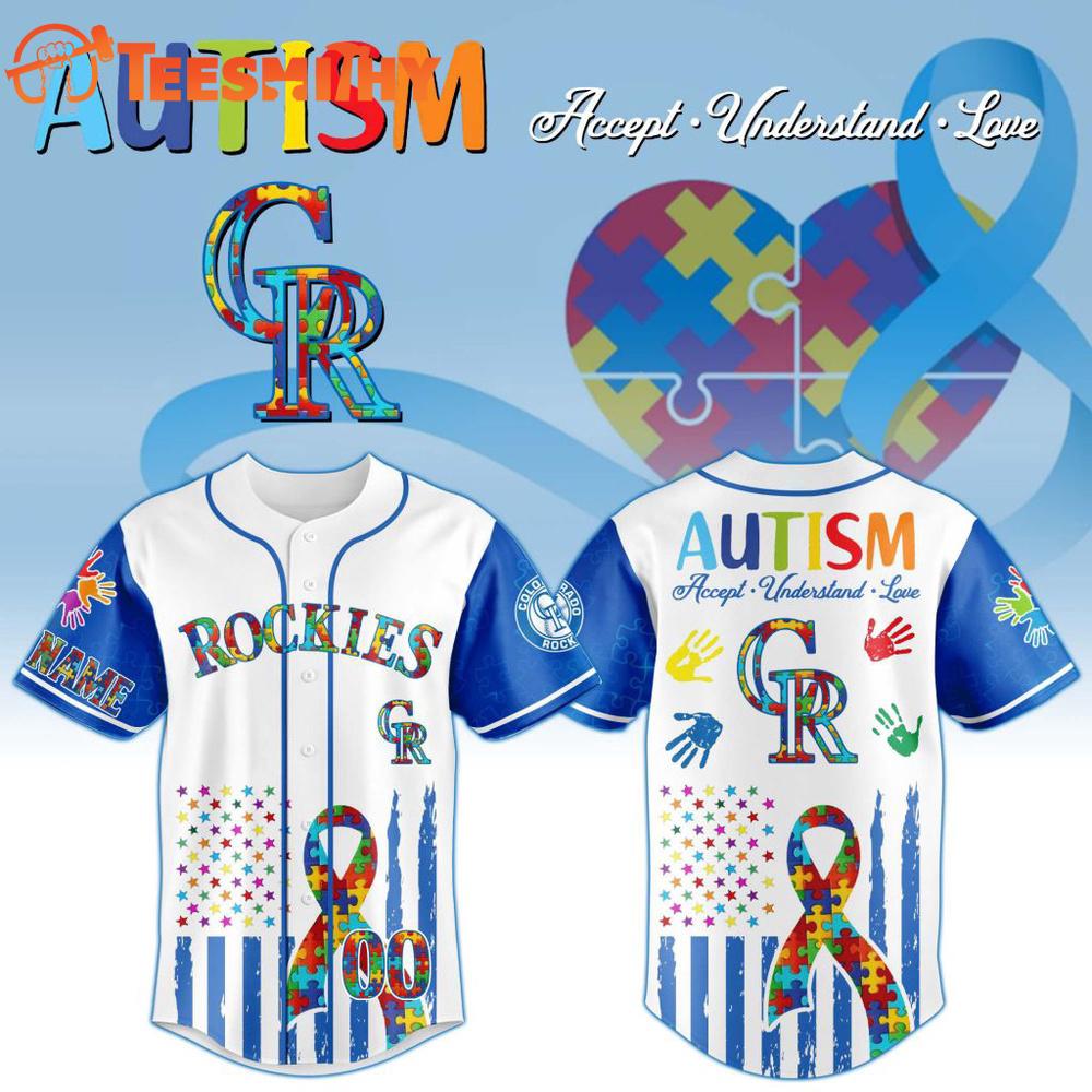 MLB Colorado Rockies Autism Awareness Design Personalized Baseball Jersey