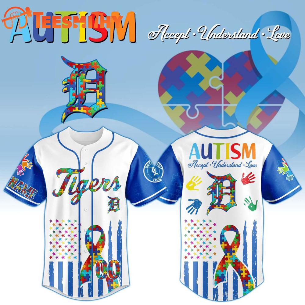MLB Detroit Tigers Autism Awareness Design Personalized Baseball Jersey