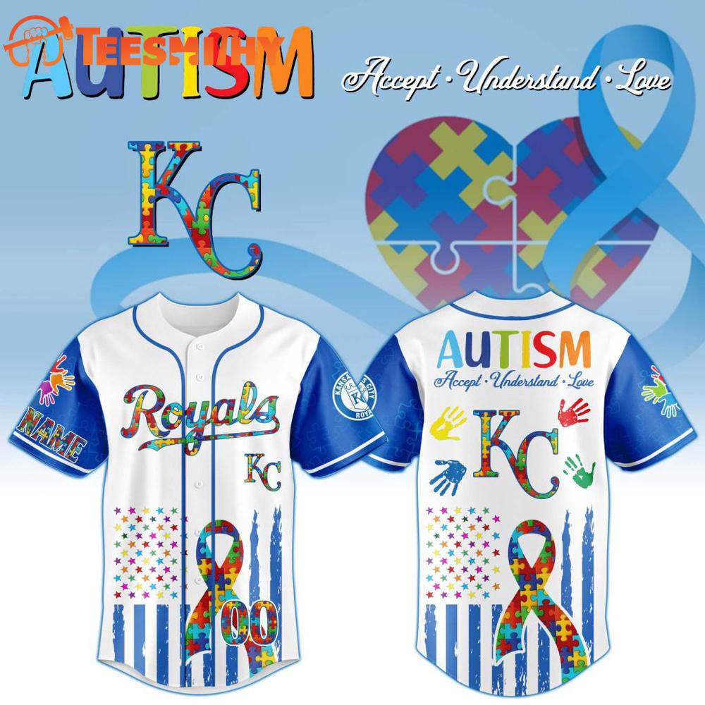 MLB Kansas City Royals Autism Awareness Design Personalized Baseball Jersey