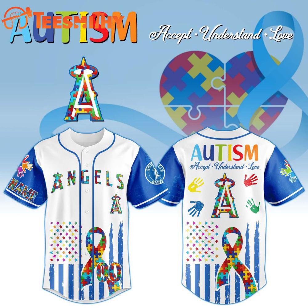 MLB Los Angeles Angels Autism Awareness Design Personalized Baseball Jersey