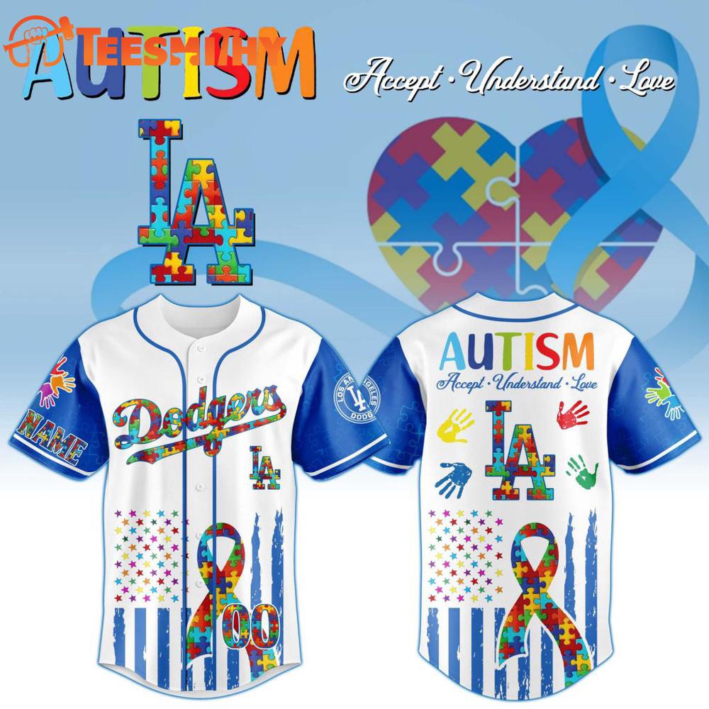MLB Los Angeles Dodgers Autism Awareness Design Personalized Baseball Jersey