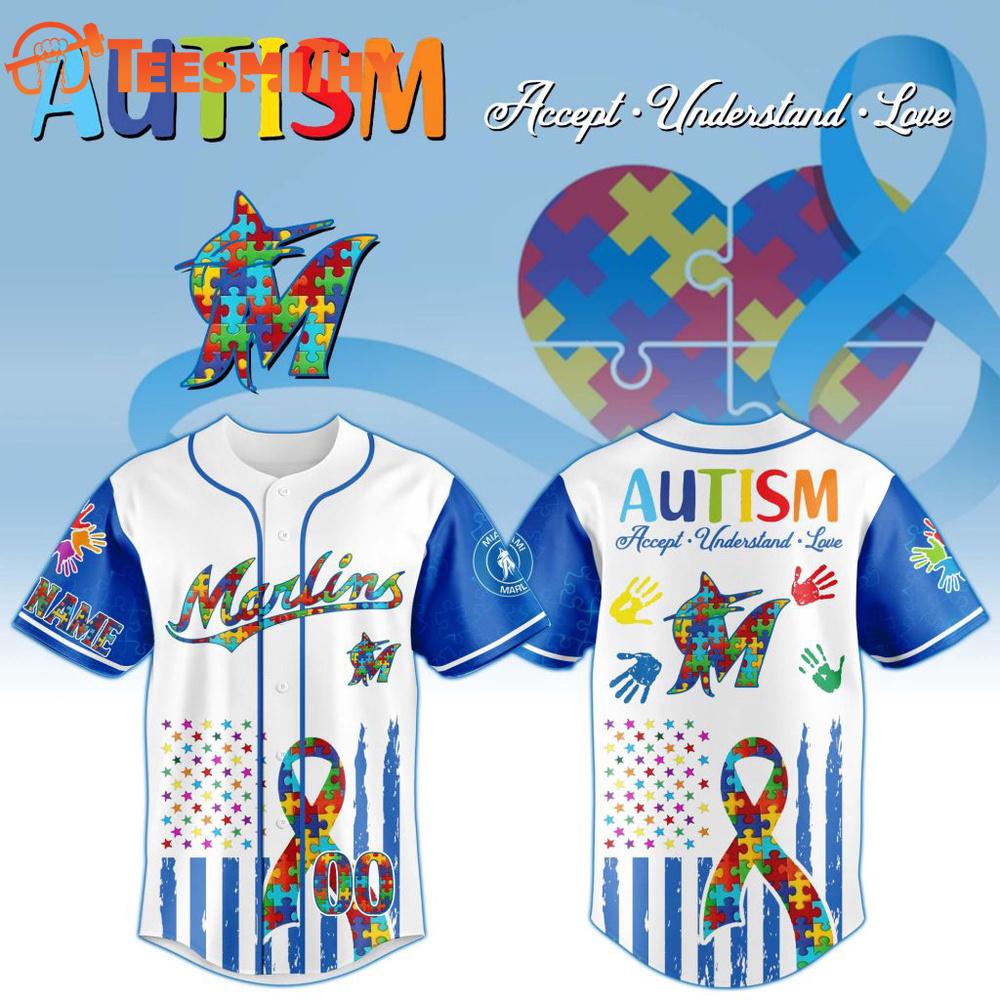 MLB Miami Marlins Autism Awareness Design Personalized Baseball Jersey