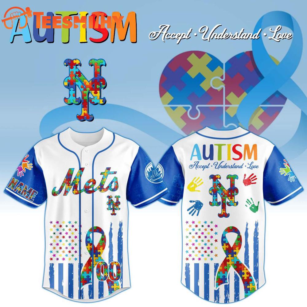 MLB New York Mets Autism Awareness Design Personalized Baseball Jersey