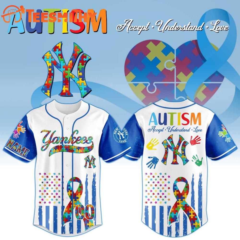 MLB New York Yankees Autism Awareness Design Personalized Baseball Jersey