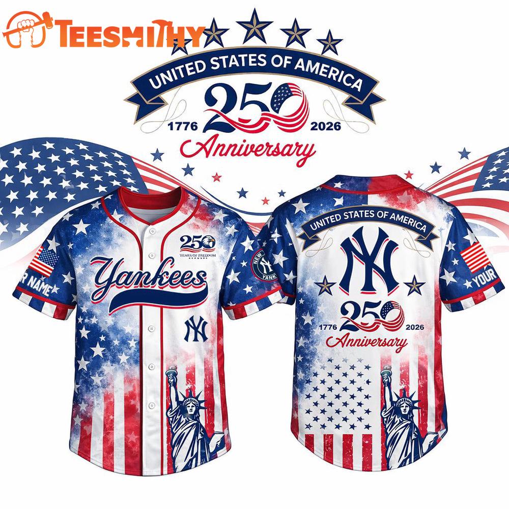 MLB New York Yankees USA 250th Anniversary Personalized Baseball Jersey