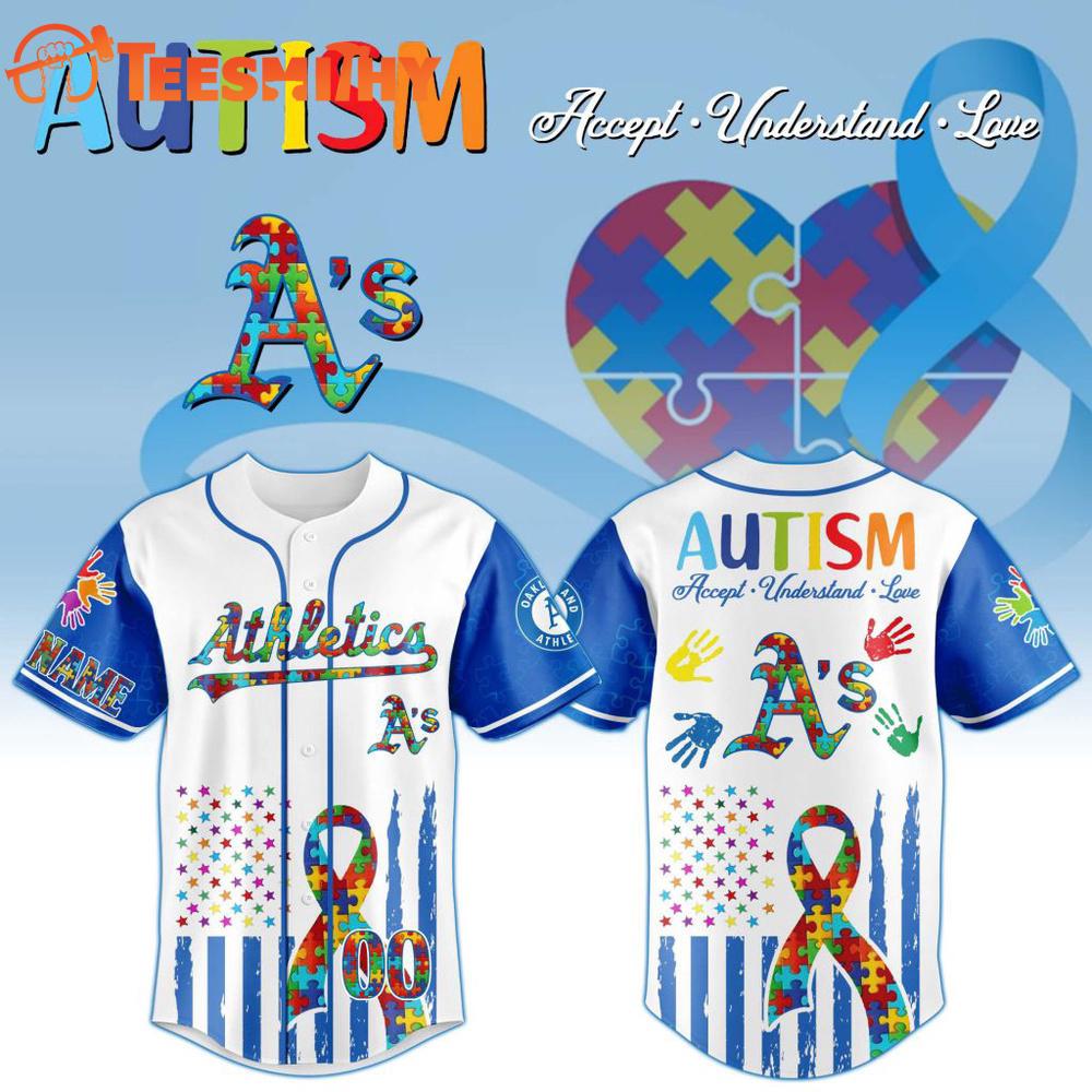 MLB Oakland Athletics Autism Awareness Design Personalized Baseball Jersey