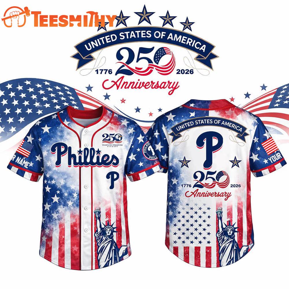 MLB Philadelphia Phillies USA 250th Anniversary Personalized Baseball Jersey