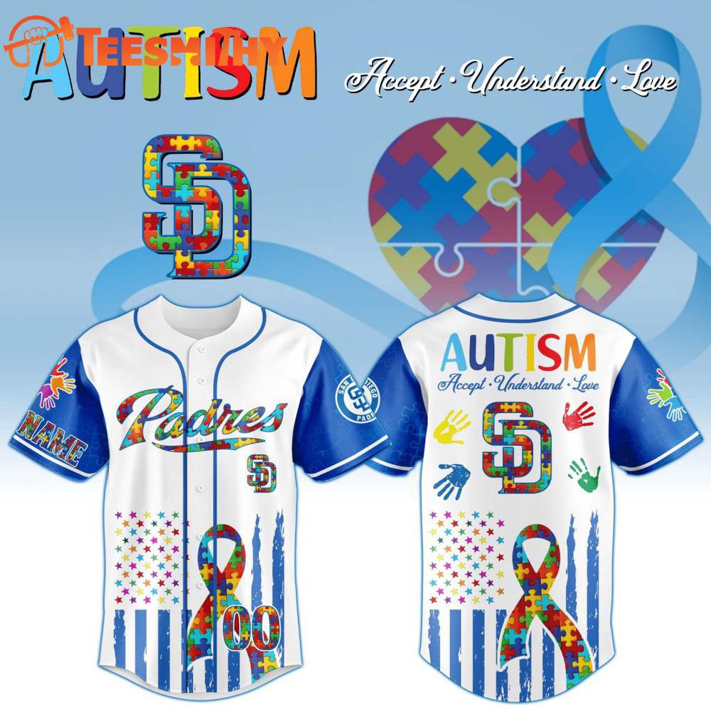 MLB San Diego Padres Autism Awareness Design Personalized Baseball Jersey