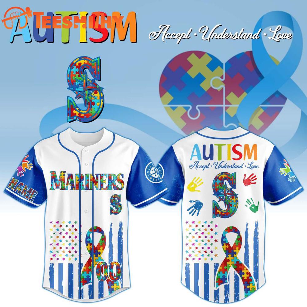 MLB Seattle Mariners Autism Awareness Design Personalized Baseball Jersey