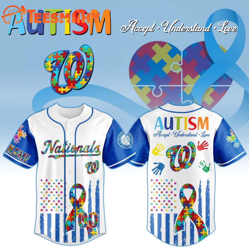 MLB Washington Nationals Autism Awareness Design Personalized Baseball Jersey
