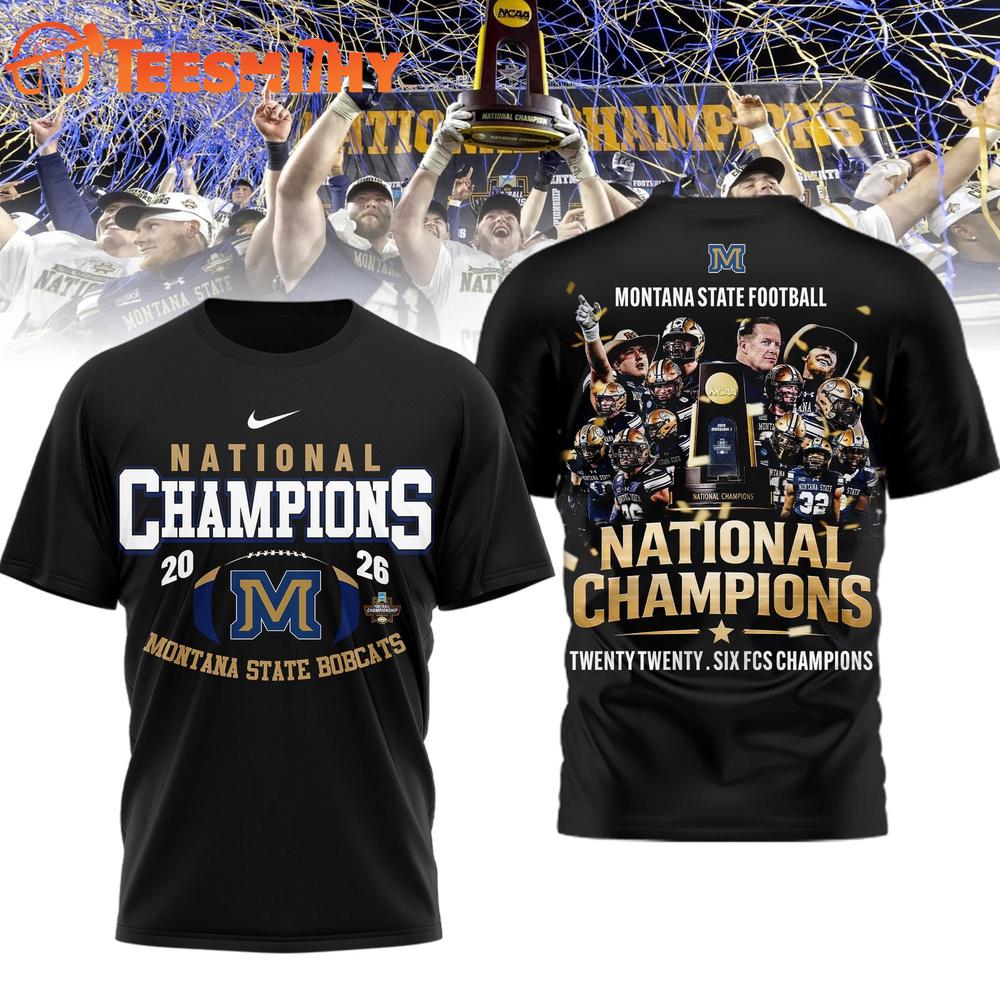 Montana State Bobcats NCAA 2026 National Champions All Team Black 3D Shirt
