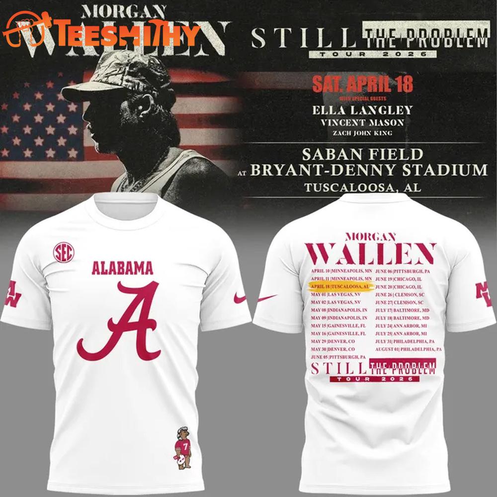 Morgan Wallen x Alabama Crimson Tide Special New 2026 White T Shirt