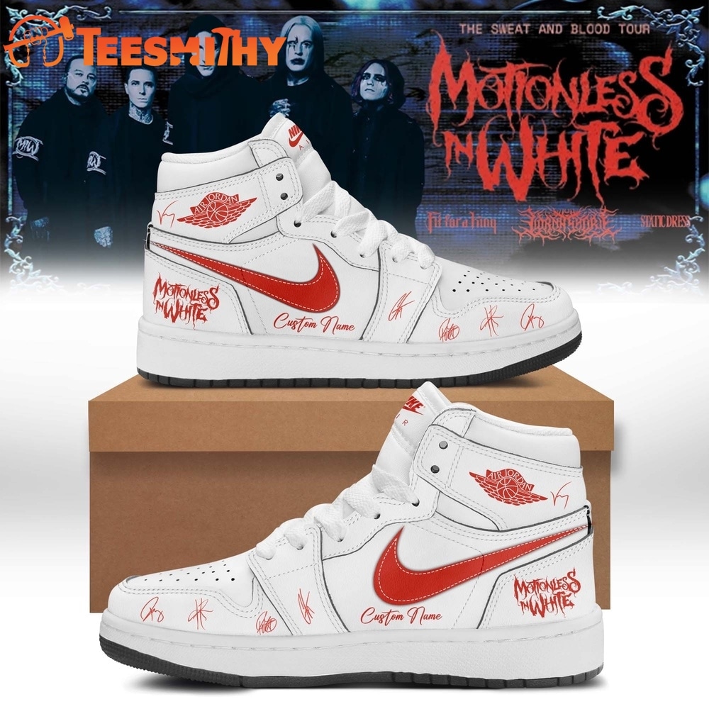 Motionless In White The Sweat And Blood Tour Signed 2026 White Air Jordan 1 Hightop Shoes