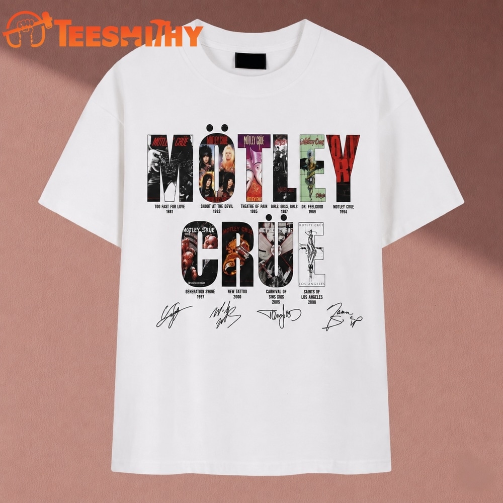 Mötley Crüe Albums Signatures Heavy Metal Vintage Graphic T Shirt