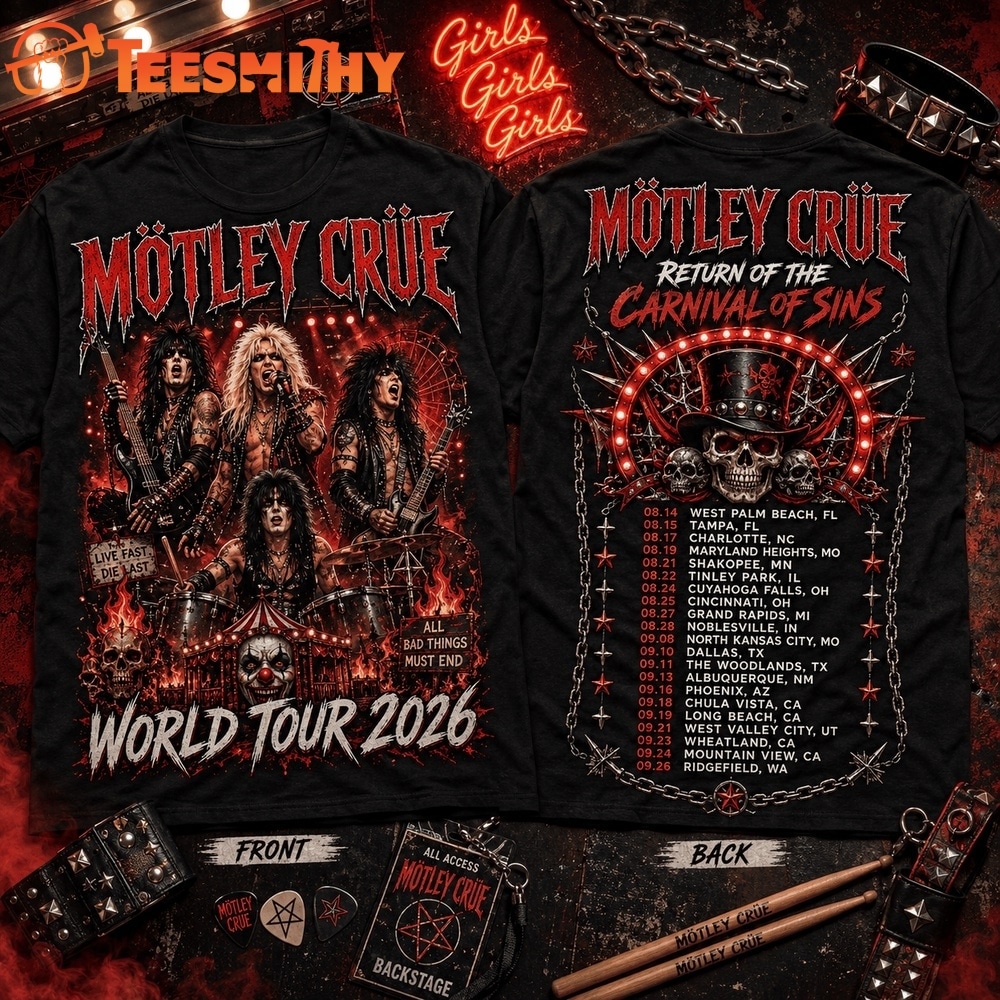 Motley Crue Return of the Carnival of Sins World Tour 2026 3D Shirt