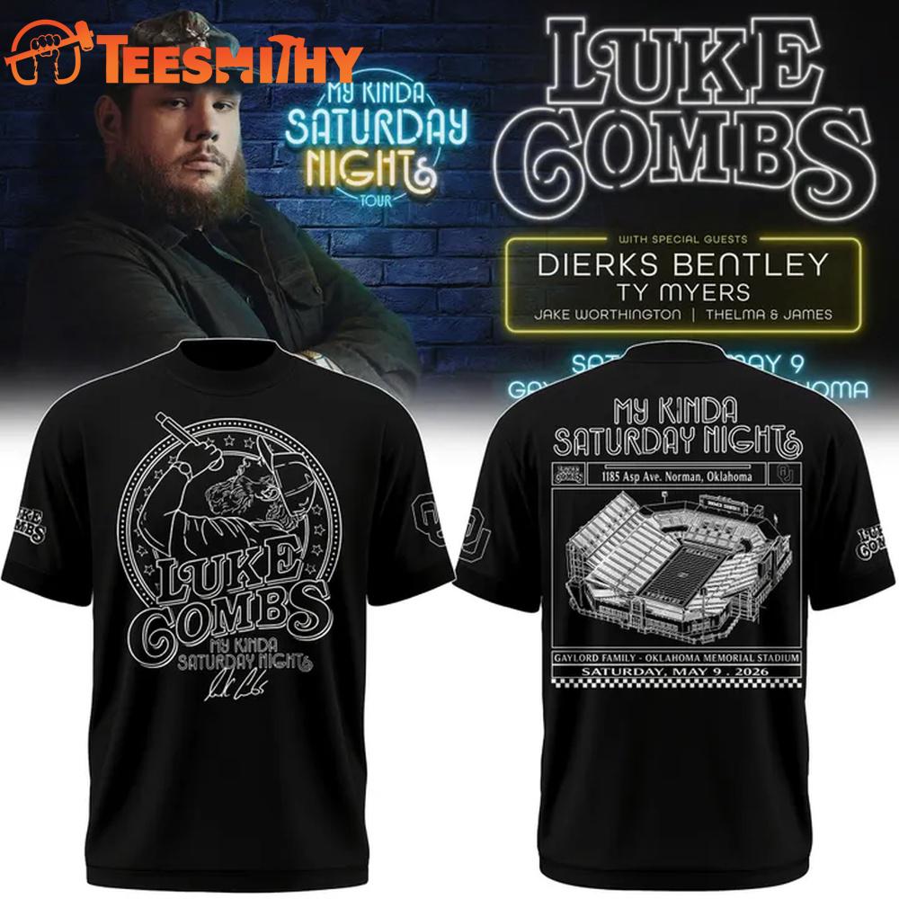 My Kinda Saturday Night Tour Luke Combs x Oklahoma Sooners 2026 Black T Shirt