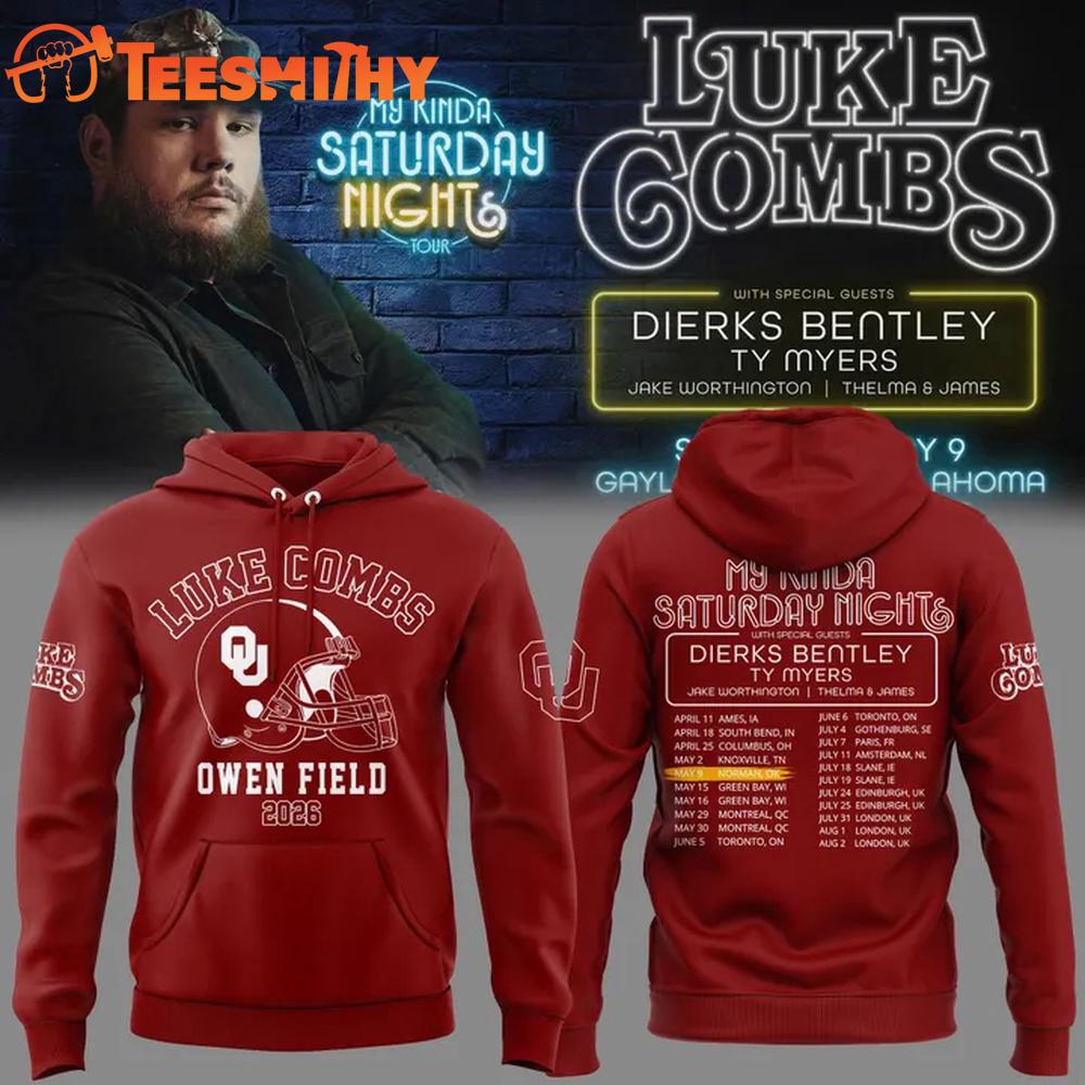 My Kinda Saturday Night Tour Luke Combs x Oklahoma Sooners 2026 Red Hoodie