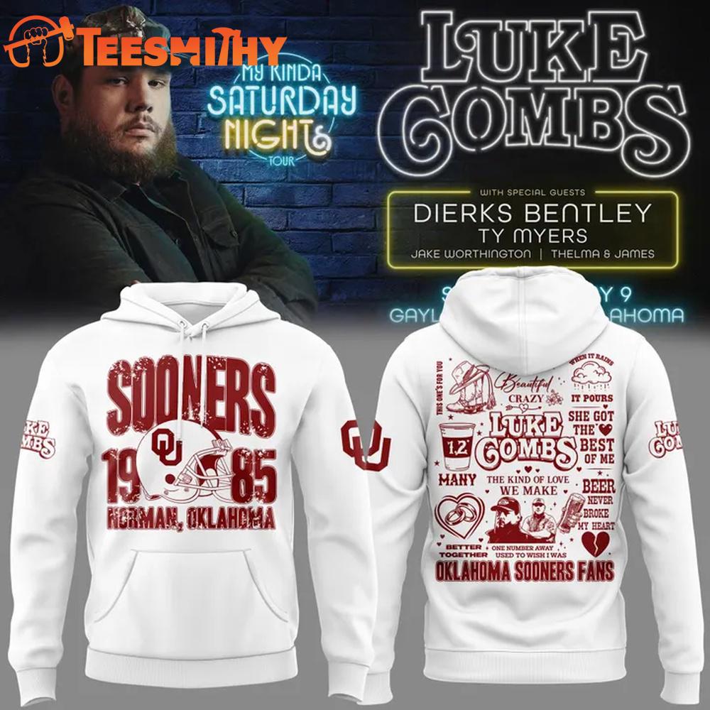 My Kinda Saturday Night Tour Luke Combs x Oklahoma Sooners 2026 White Hoodie