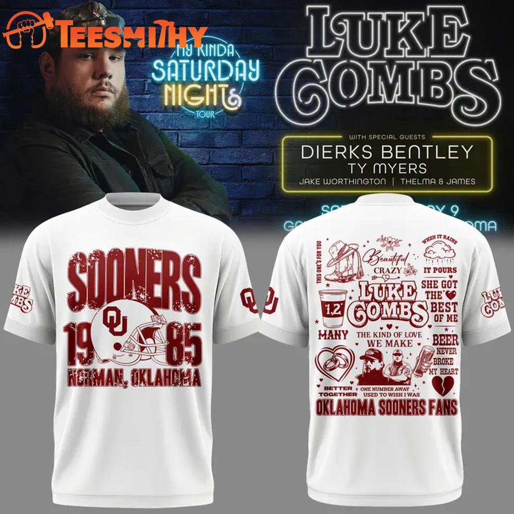 My Kinda Saturday Night Tour Luke Combs x Oklahoma Sooners 2026 White T Shirt