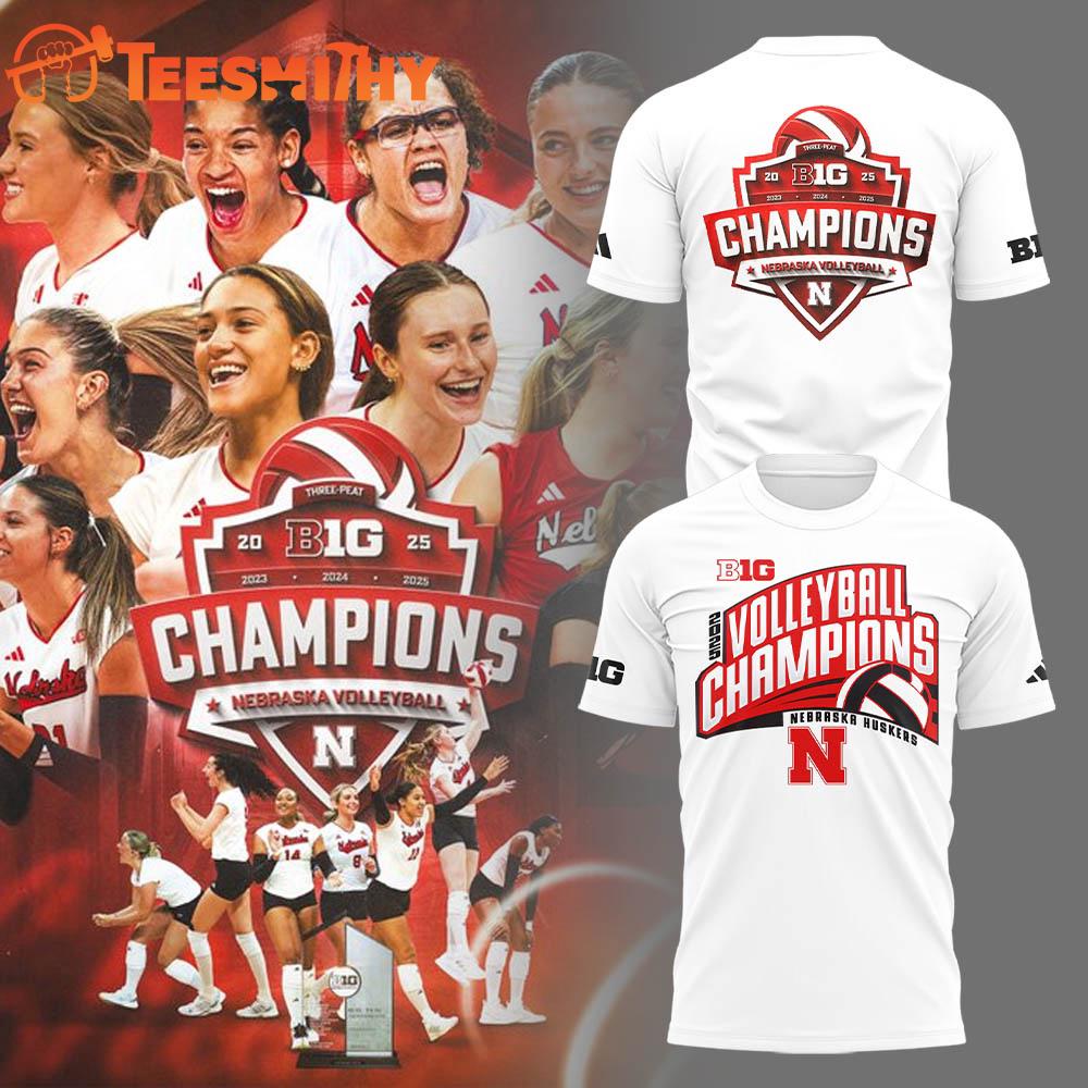 Nebraska Cornhuskers Volleyball 2025 Champions Limited Edition White T Shirt