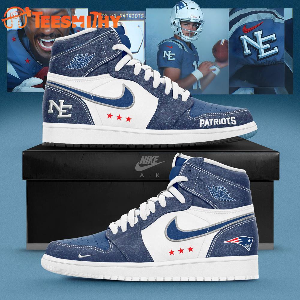 New England Patriots 2025 Rivalries Nor’Easter Storm Air Jordan 1 Hightop Shoes